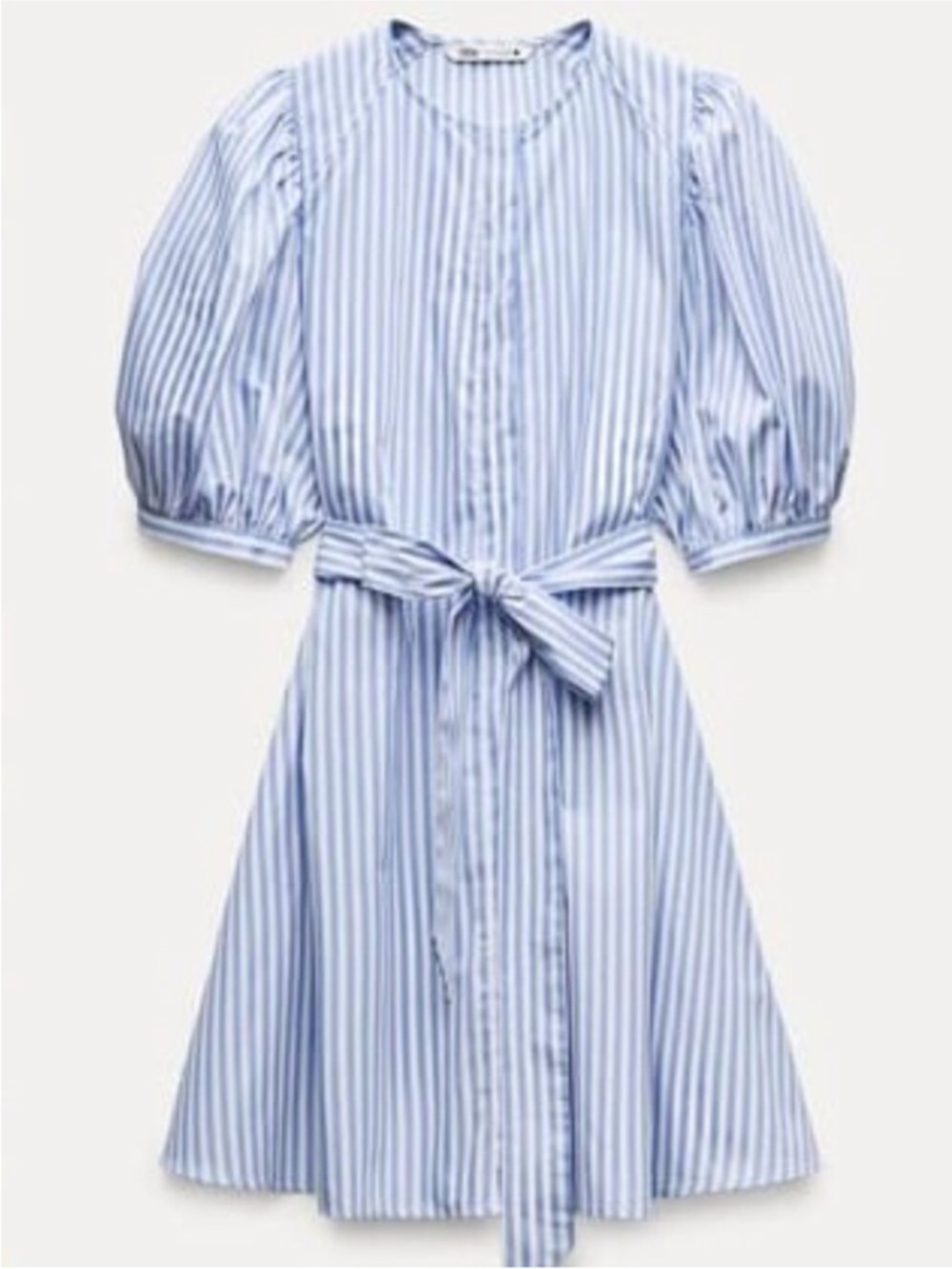 Zara Blue and White Striped puff sleeve Mini shirt Dress